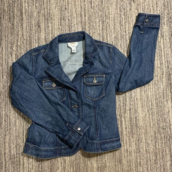 Vintage Y2K Talbots Stretch Women's Size 10 Blue Denim Trucker Jacket Buttoned - Picture 1 of 6